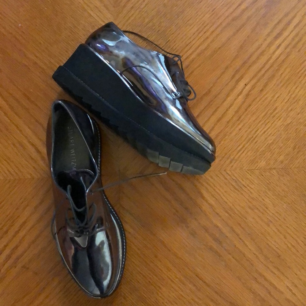 New  Weitzman Metallic Flatform Oxfords - Picture 3 of 3